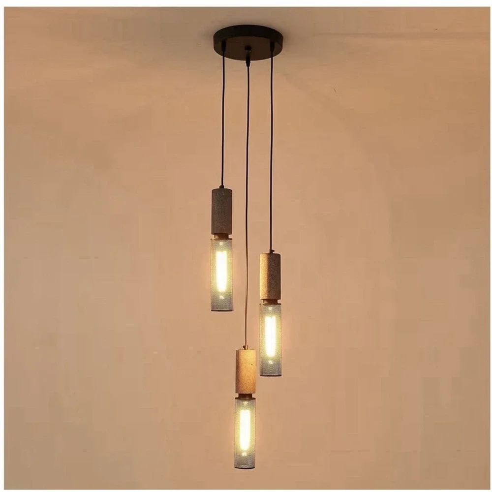 ADCTHOME 3 Light Concrete Linear Pendant Light‎ With A Metal Mesh Shade Modern